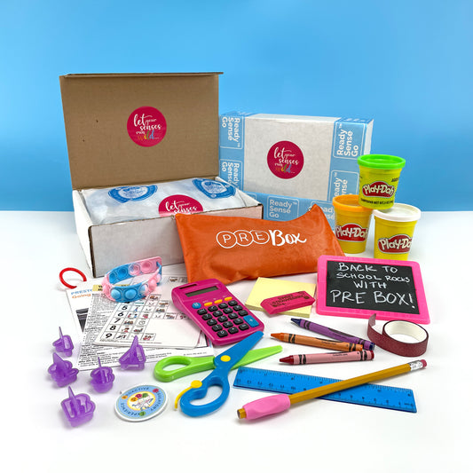 PRE BOX Back-to-School Sensory Box benefiting typically developing and Neurodiverse children.