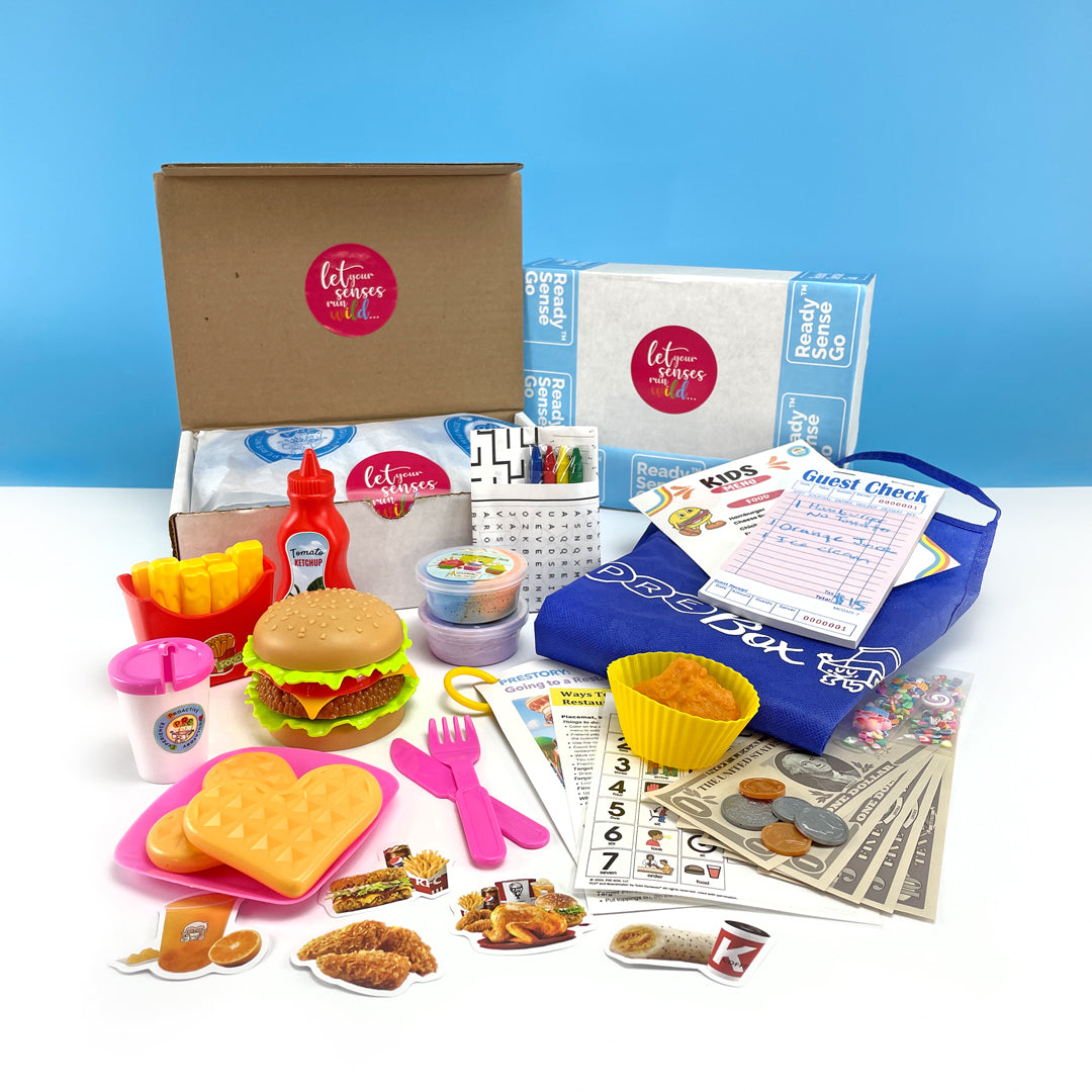 PRE BOX Restaurant Sensory Box benefiting typically developing and Neurodiverse children.