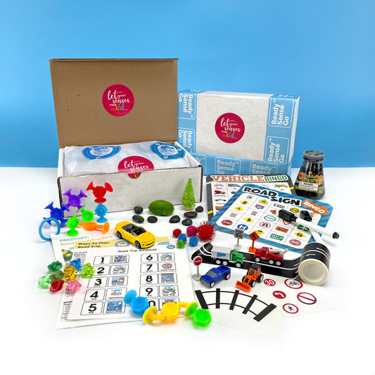 PRE BOX Road Trip Sensory Box benefiting typically developing and Neurodiverse children.